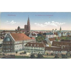 CPA - STRASBOURG - La Cathédrale & Le Théâtre - Années 1930