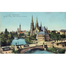 CPA - STRASBOURG - Pont Des Vosges - Eglise St Paul & Cathédrale - Années 1920