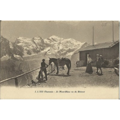 CPA: CHAMONIX .LE MONT-BLANC VU DU BREVENT, ANIMEE, Années 1900.