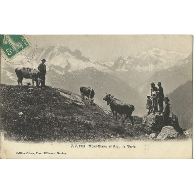 CPA: CHAMONIX .MONT-BLANC ET AIGUILLE VERTE, ANIMEE, Années 1900.