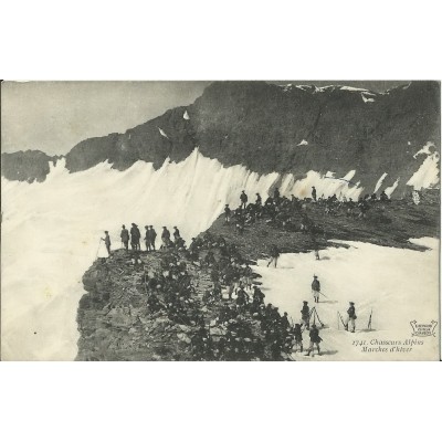 CPA: CHASSEURS ALPINS. MARCHES D'HIVER. vers 1910.