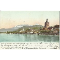 CPA: EVIAN-LES-BAINS ET LA DENT D'OCHE vers 1900. COULEURS.