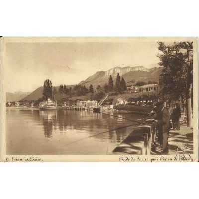 CPA: EVIAN-LES-BAINS. BORDS DU LAC ET QUAI BARON DE BLONAY. Années 1940.