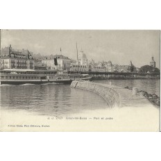 CPA: EVIAN-LES-BAINS. PORT ET JETEE, LE "GENEVE". Années 1900.