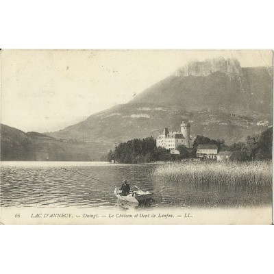 CPA: LAC d' ANNECY.DUINGT. Le Chateau et la Dent de Lanfon. Années 1900.