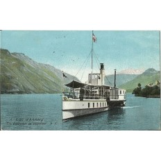 CPA: LAC D'ANNECY. LE BATEAU A VAPEUR. vers 1910. COULEURS.