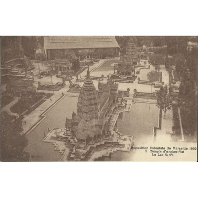 CPA: MARSEILLE, EXPOSITION COLONIALE 1922, TEMPLE D'ANGKOR-VAT. LE LAC SACRE.