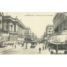 CPA: MARSEILLE, LA BOURSE ET LA RUE CANNEBIERE. 1908.