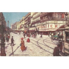 CPA: MARSEILLE, LA CANNEBIERE PEINTE EN COULEURS, ANNEES 1900. COLLECT.OILETTE.