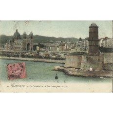 CPA: MARSEILLE, LA CATHEDRALE ET LE FORT ST-JEAN, ANNEES 1900.