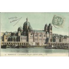 CPA: MARSEILLE, LA CATHEDRALE VUE DE LA JOLIETTE, ANNEES 1900.