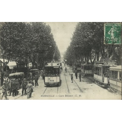 CPA: MARSEILLE, LE TRAMWAY COURS BELSUNCE AUX ENVIRONS DE 1910.