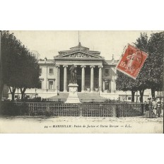 CPA: MARSEILLE, PALAIS DE JUSTICE ET STATUE BERRYER. ANNEES 1900