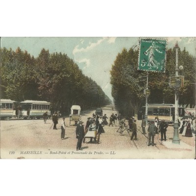 CPA: MARSEILLE, ROND-POINT ET PROMENADE DU PRADO, ANNEES 1900.