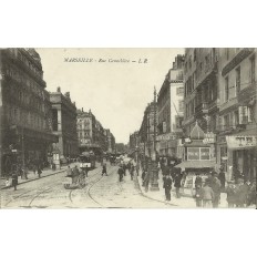 CPA: MARSEILLE, RUE CANNEBIERE ANIMEE , VERS 1900.