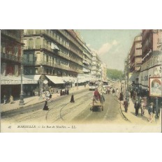 CPA: MARSEILLE, RUE DE NOAILLES, LES CHARETTES, COULEURS, ANNEES 1900.