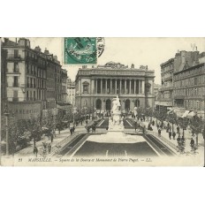 CPA: MARSEILLE, SQUARE DE LA BOURSE ET MONUMENT DE PIERRE PUGET, VERS 1900