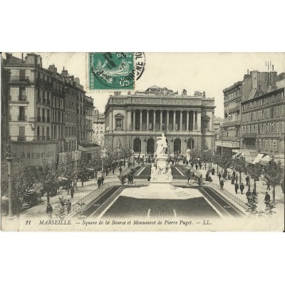 CPA: MARSEILLE, SQUARE DE LA BOURSE ET MONUMENT DE PIERRE PUGET, VERS 1900