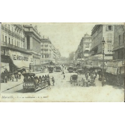 CPA: MARSEILLE, UNE VUE DE LA CANNEBIERE, ANNEES 1890.