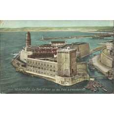 CPA: MARSEILLE,FORT SAINT-JEAN VU DU PONT TRANSBORDEUR EN COULEURS, vers 1900.