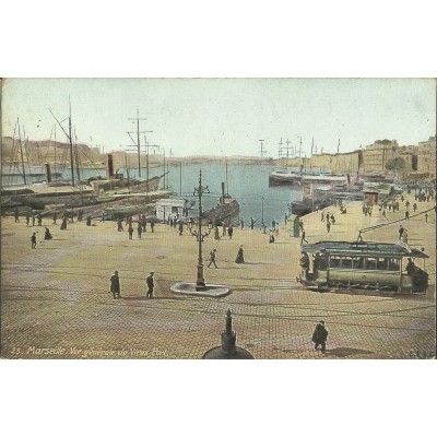 CPA: MARSEILLE,VUE GENERALE DU VIEUX PORT, ANIMEE EN COULEURS, vers 1900.