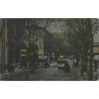 CPA: NICE. AVENUE DE LA GARE AU CREPUSCULE, Animéé, vers 1900.