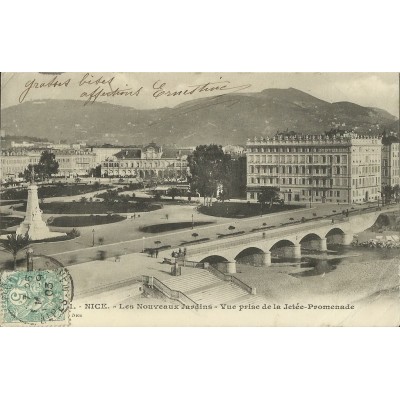 CPA: NICE. LES NOUVEAUX JARDINS, vue prise de la Jetée-Promenade. Années 1900.