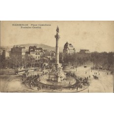 CPA: MARSEILLE, LA PLACE CASTELLANE, FONTAINE CANTINI,ANIMEE. ANNEES 1900.