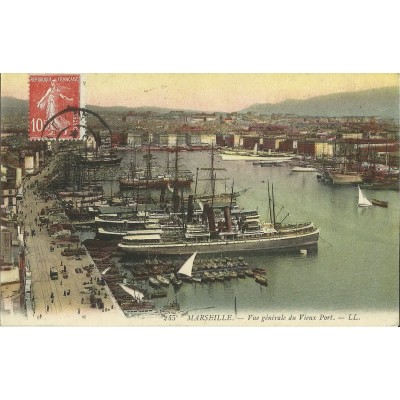 CPA: MARSEILLE,VUE GENERALE DU VIEUX PORT , ANNEES 1900.