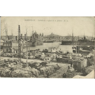 CPA: MARSEILLE, LA JOLIETTE, CATHEDRALE ET QUAIS , ANNEES 1920.