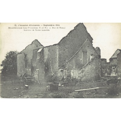 CPA - MONTCEAUX LES PROVINS - Rue De Brangy - Ferme Incendiée - Années 1910