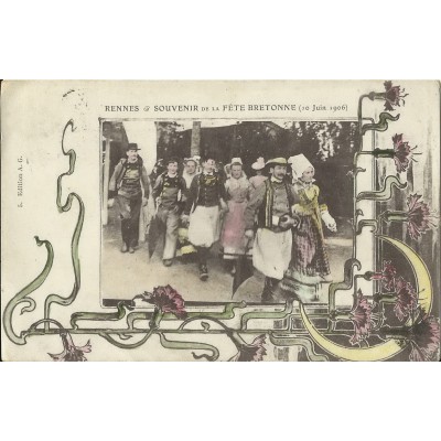 CPA: SOUVENIR DE LA FETE BRETONNE.COSTUMES. Années 1900.