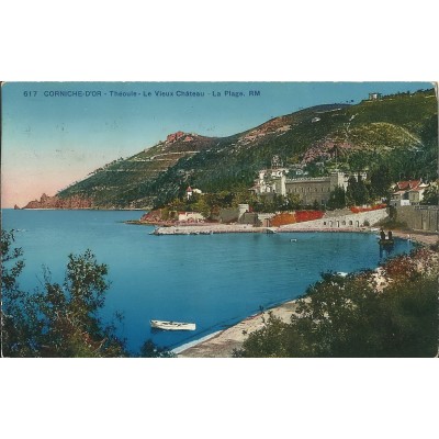 CPA: CORNICHE D'OR, Théoule. Le Vieux Chateau.La Plage. Années 1910.