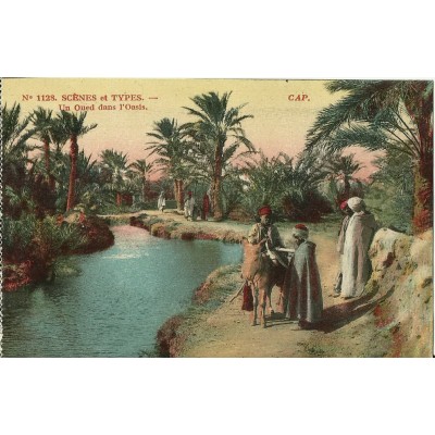 *CPA MAROC, ANNEES 1910, SCENES ET TYPES, UN OUED DANS L'OASIS.