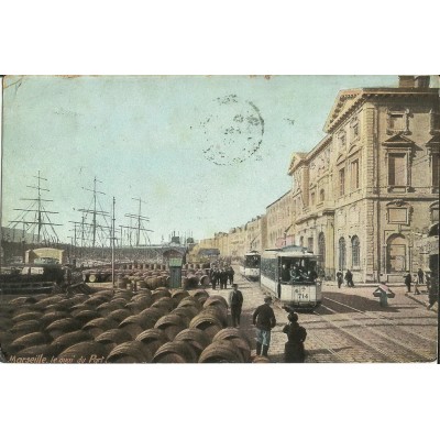 CPA: MARSEILLE, LA RUE DU PORT ET LE TRAMWAY, ANNEES 1900.