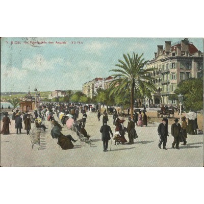 CPA - NICE, UNE VUE DE LA PROMENADE DES ANGLAIS (couleurs), vers 1910.