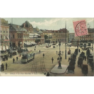 CPA - NICE, LA PLACE MASSENA, ANIMEE, EN COULEURS, Années 1900.