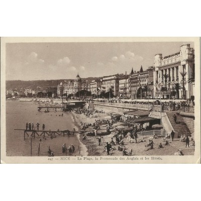 CPA - NICE, LA PLAGE, LA PROMENADE DES ANGLAIS ET LES HOTELS, Années 1910.