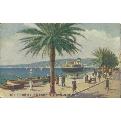 CPA - NICE, LE QUAI DES ETATS-UNIS ET LA JETEE PROMENADE (couleurs), vers 1910.