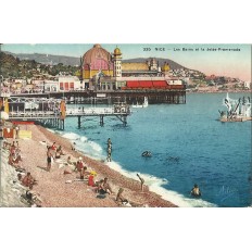 CPA - NICE, les bains et la jetee-promenade (couleurs), vers 1930.