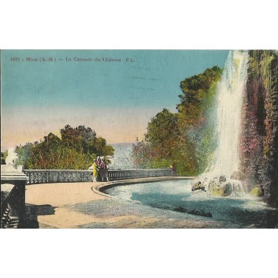 CPA - NICE, LA CASCADE DU CHATEAU (couleurs), vers 1930.