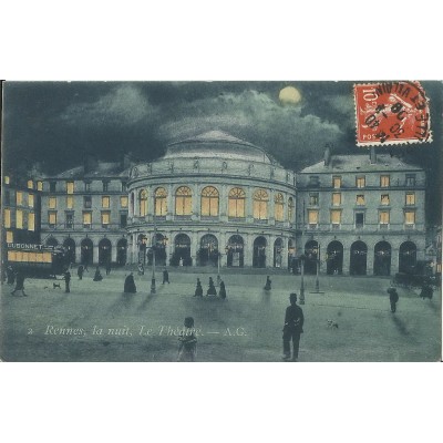 CPA: RENNES, LA NUIT, LE THEATRE, Années 1900