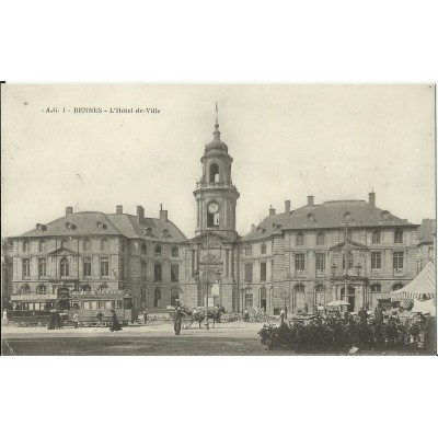 CPA: RENNES, HOTEL DE VILLE, Animation, vers 1900