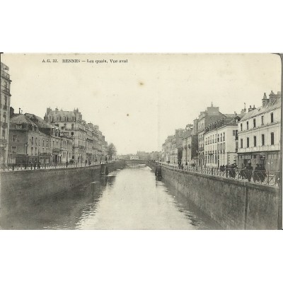 CPA: RENNES, LES QUAIS, Vue aval, vers 1900