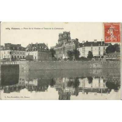 CPA: RENNES, PLACE DE LA MISSION ET CATHEDRALE, vers 1910