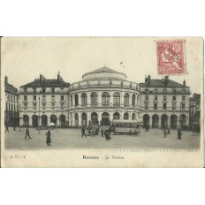 CPA: RENNES, Le Théatre (TRAMWAY), vers 1900