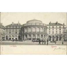 CPA: RENNES. LE THEATRE, ANIMATION. vers 1900.