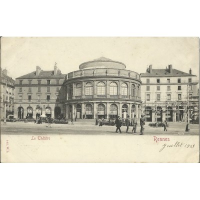 CPA: RENNES. LE THEATRE, ANIMATION. vers 1900.