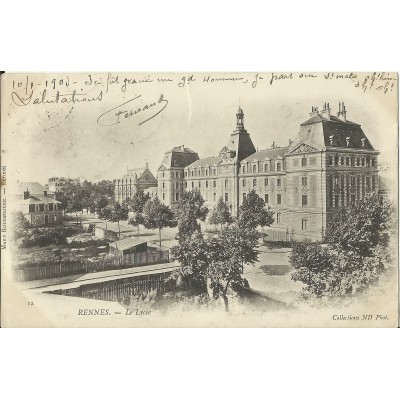 CPA: RENNES. LE LYCEE, LES JARDINETS, Années 1900.