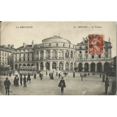 CPA: RENNES. LE THEATRE, ANIMEE, voyagée 1911